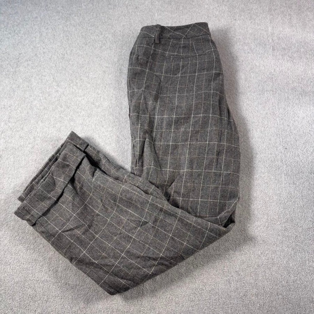 Talbots Dress Pants Womens 8 Gray Windowpane Plaid Wool Blend Cuffed Straight